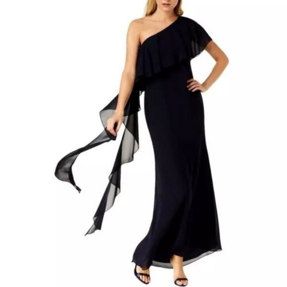 Vince Camuto one shoulder chiffon over lining dress - Picture 1 of 16